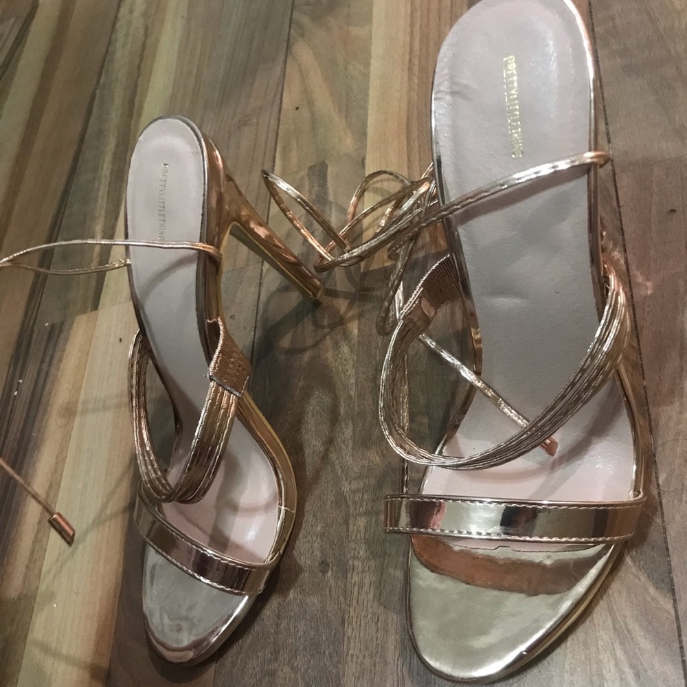 Rose gold thing strappy lace up heels